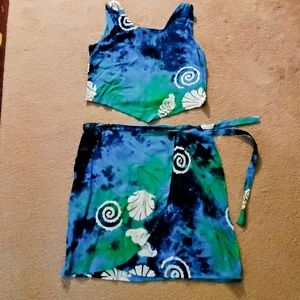 Tropical Crop Top and Wrap Skirt Vintage
